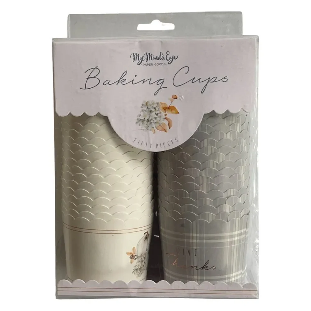 50 Count Fall “Give Thanks” Harvest Thanksgiving Cupcake Liners New in Box